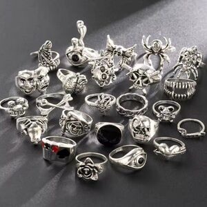 Y2K Grunge Vintage Unisex Rings 24 Count Fashion Stainless Steel Various Sizes